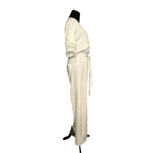 Louise Misha creamy white linen short sleeves boho jumpsuit size 40 - Medium - Picture 13 of 16